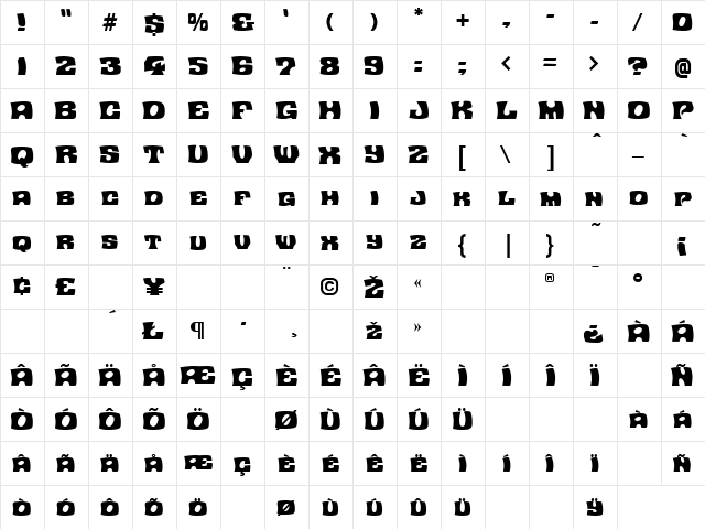Leonard Regular  glyph index
