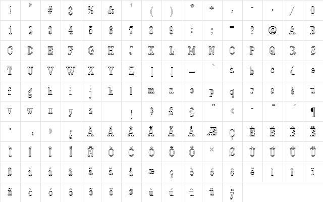 EgizioTConOu1 Regular  glyph index