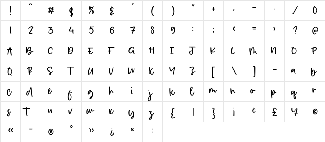 Dreameyes Regular  glyph index