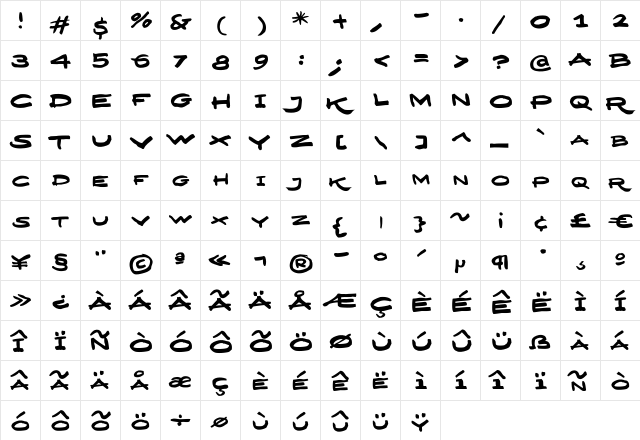 DesignerScript Caps Regular  glyph index
