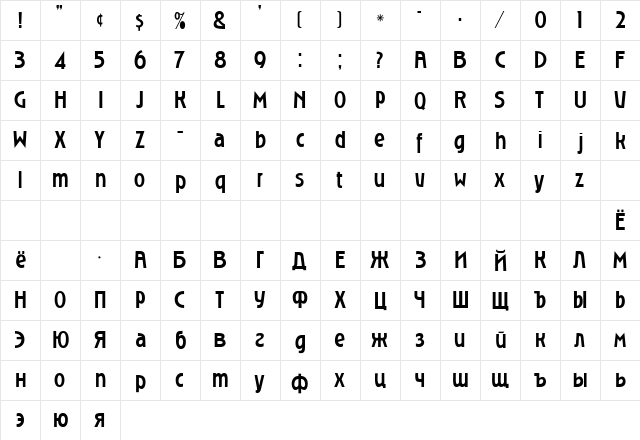 Roslyn Gothic Rus Regular  glyph index