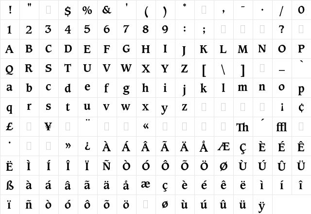 Caxton Roman Bold Plain  glyph index