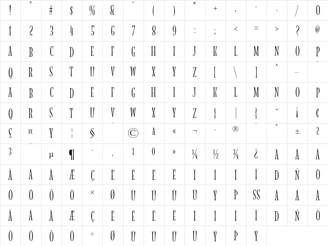 Magnolia MVB Regular  glyph index