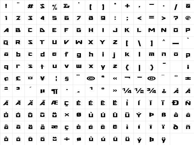 ArtRecord114 Regular  glyph index