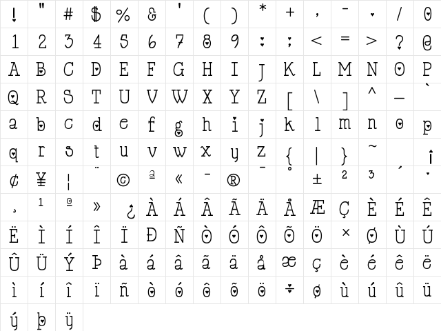Cupid de Locke Regular  glyph index