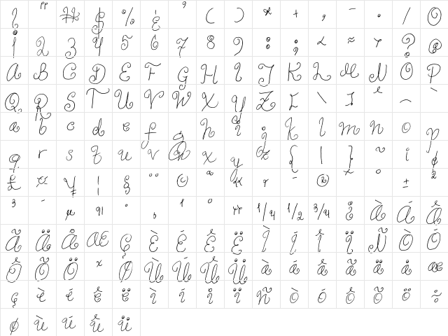 FG Coy Regular  glyph index