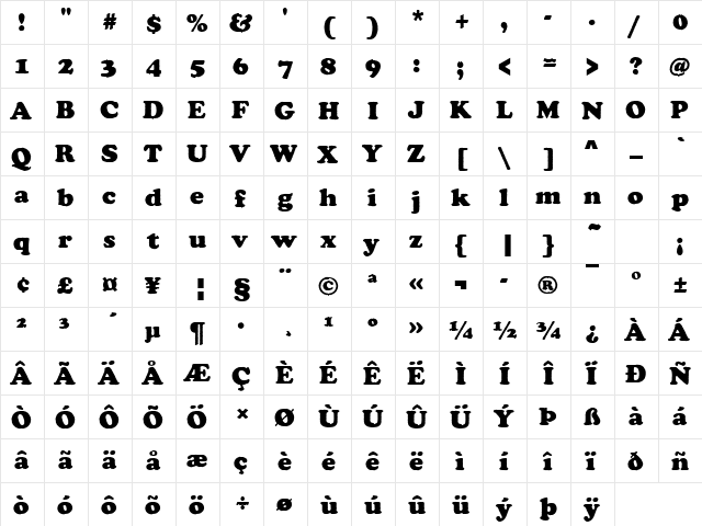 Cooper Becker Antique Regular  glyph index