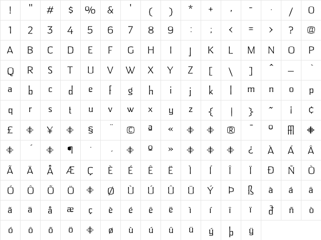 Pilsner Regular  glyph index