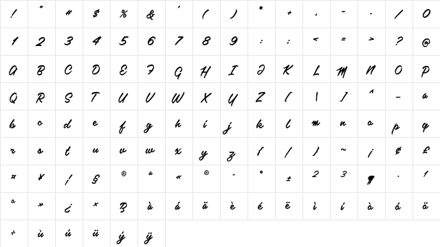 kalamaya Regular  glyph index