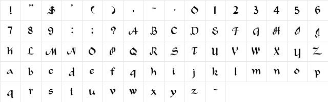 CallifontsB18PostScript Regular  glyph index