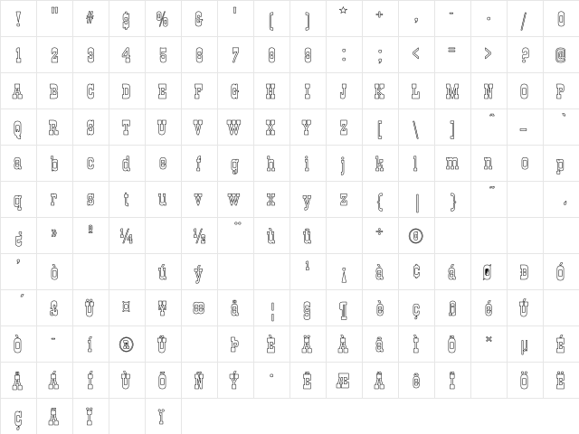 Old-TownExt-Normal Hollow Regular  glyph index