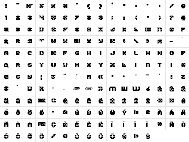 Zoom Runner Academy Regular  glyph index
