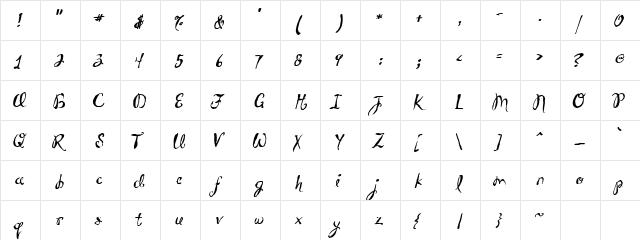 CK Postcard Regular  glyph index