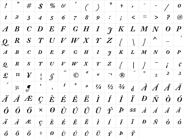 DTL Fleischmann Regular  glyph index
