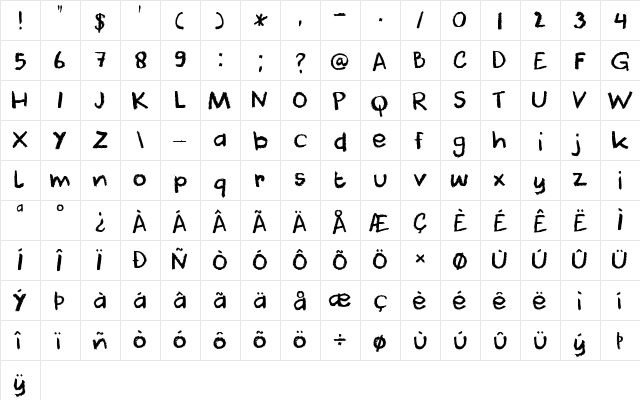 DK Cool Crayon Regular  glyph index