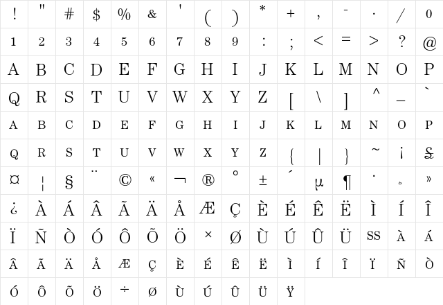 Century ITC Expert BQ Regular  glyph index