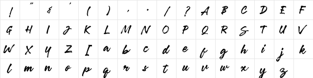 Robusta Demo Regular  glyph index