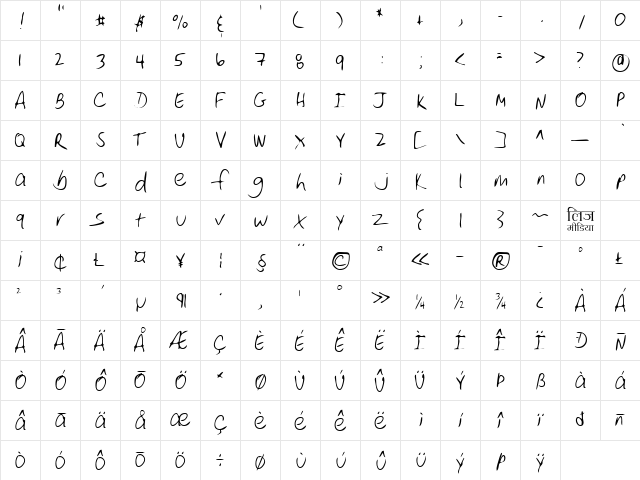 LEHN250 Regular  glyph index