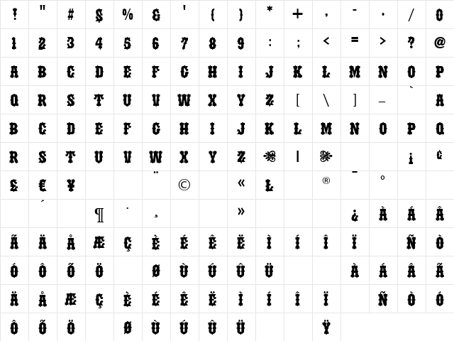 Bindweed Regular  glyph index