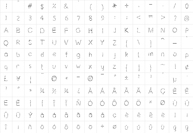 Barbaric Regular  glyph index