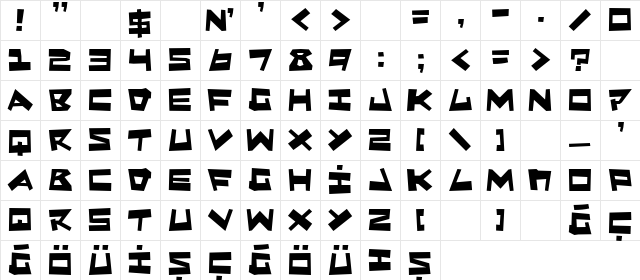 PCLifeQuake Regular  glyph index