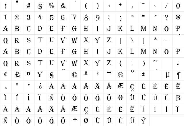 AlgerikaDB Normal  glyph index