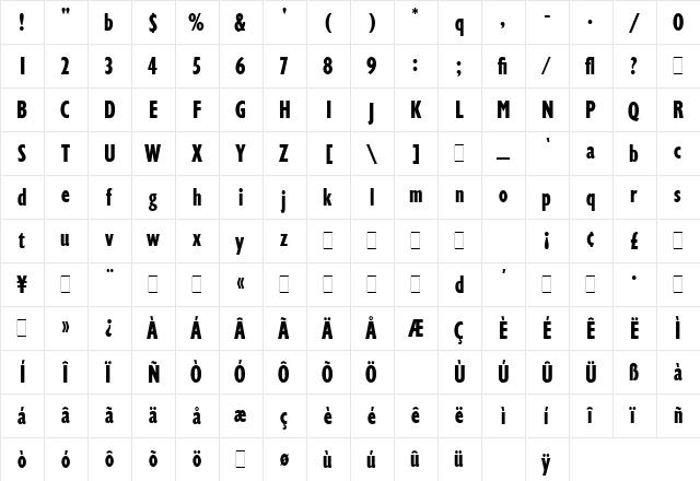 Gill Display Compressed LET Plain  glyph index