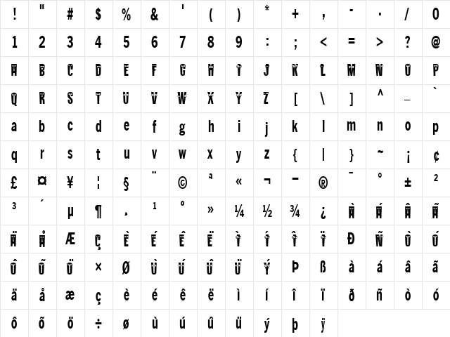 KABlokHeadJam Regular  glyph index