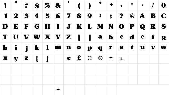 BerraDisplaySSK Regular  glyph index