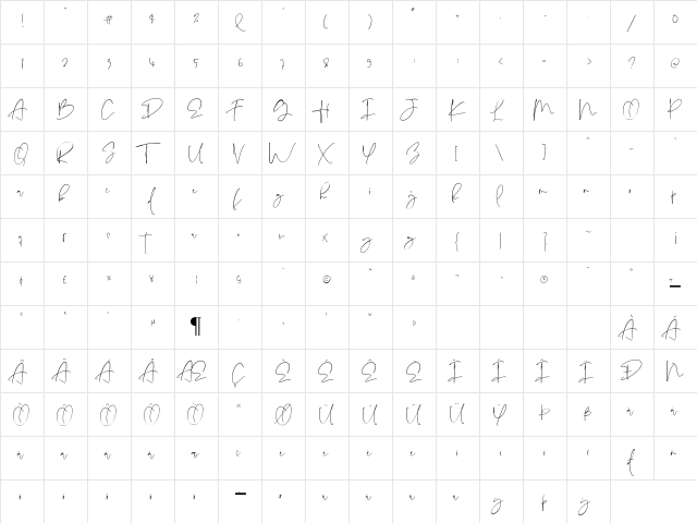 Karlena Hudson Regular  glyph index