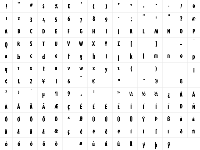 Triplex Cond Black Regular  glyph index