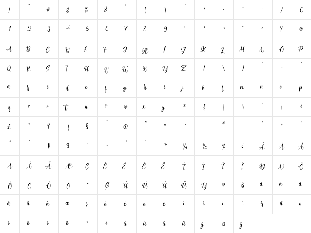 Black Pearl Regular  glyph index