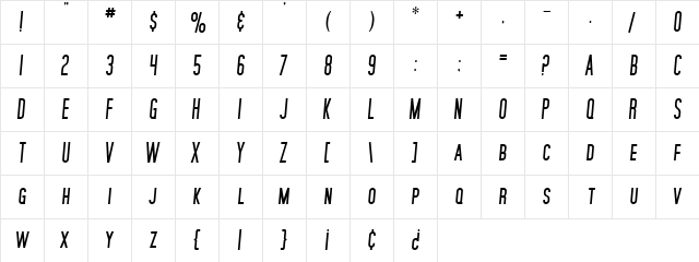 SF Movie Poster Italic  glyph index
