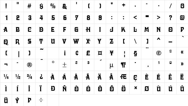 Davida DB Regular  glyph index