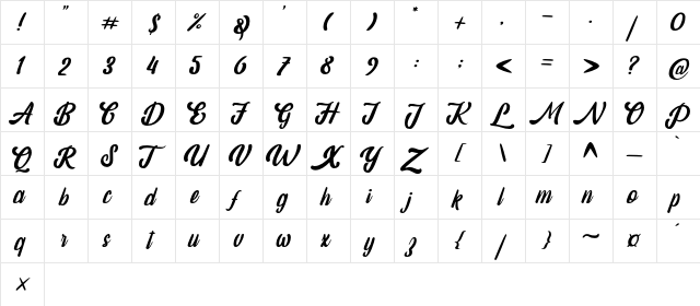 amaranthine demo Regular  glyph index