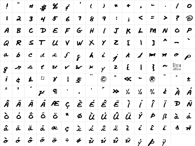 LEHN260 Regular  glyph index