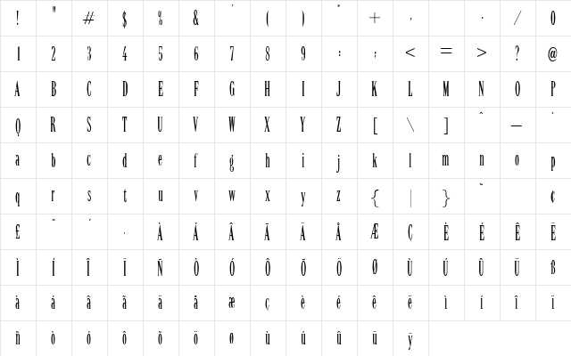 Lentule Regular  glyph index