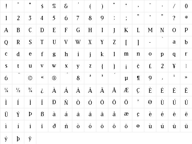 EmigreFourTeen Regular  glyph index