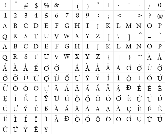 VPS Vung Tau Hoa Regular  glyph index