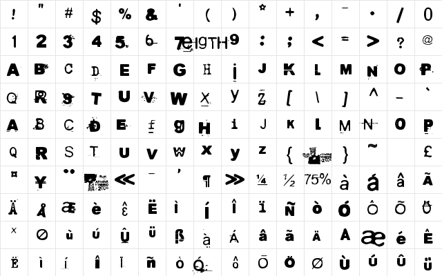 Hullunkruunu Regular  glyph index