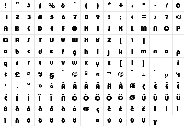 Expressa-Serial-Heavy Extra Bold  glyph index