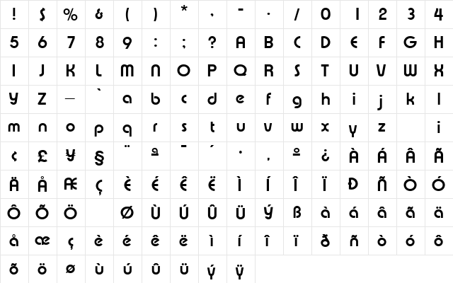 Crandall Regular  glyph index