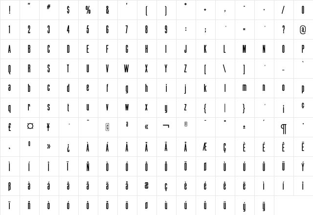 ChamferGothicRR Regular  glyph index