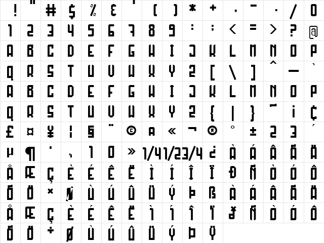 RAKABAQA Regular  glyph index