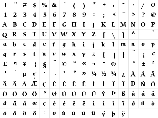 ITCCerigo LT Book Bold  glyph index