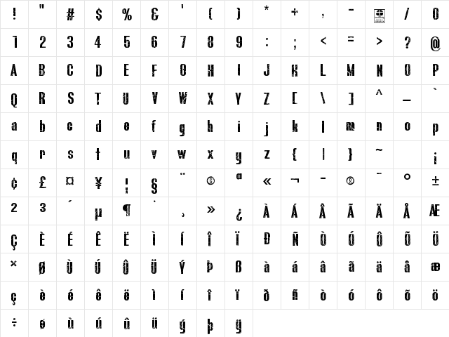 BLUEFISH SCRATCHED Demo Regular  glyph index