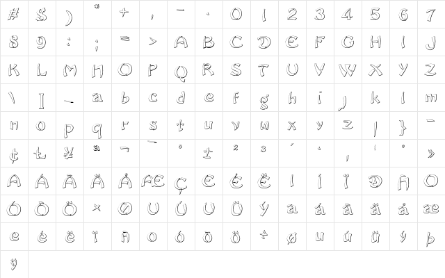 Sayonara Beveled Regular  glyph index