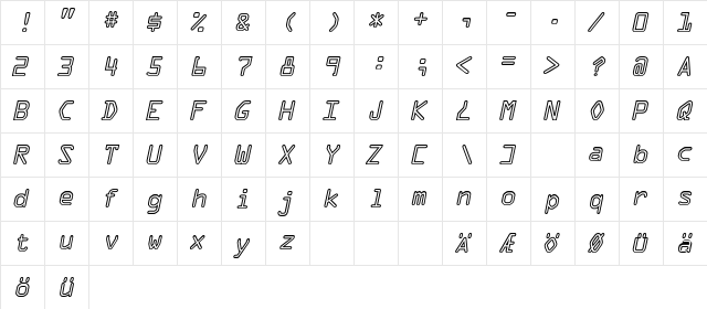 XTronicOutline Regular  glyph index