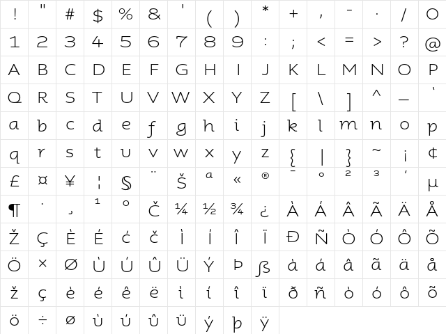 Aspect Light  glyph index