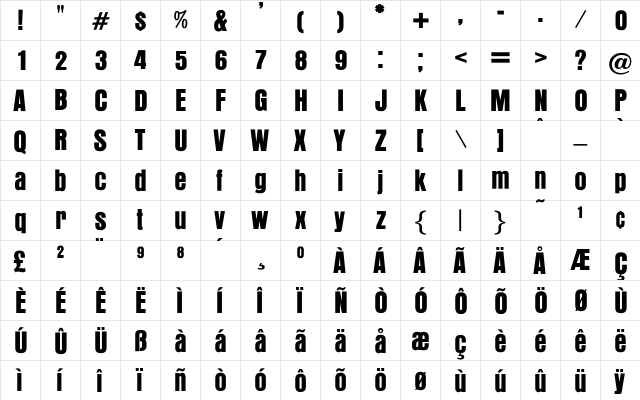 OPTIAurora Bold  glyph index